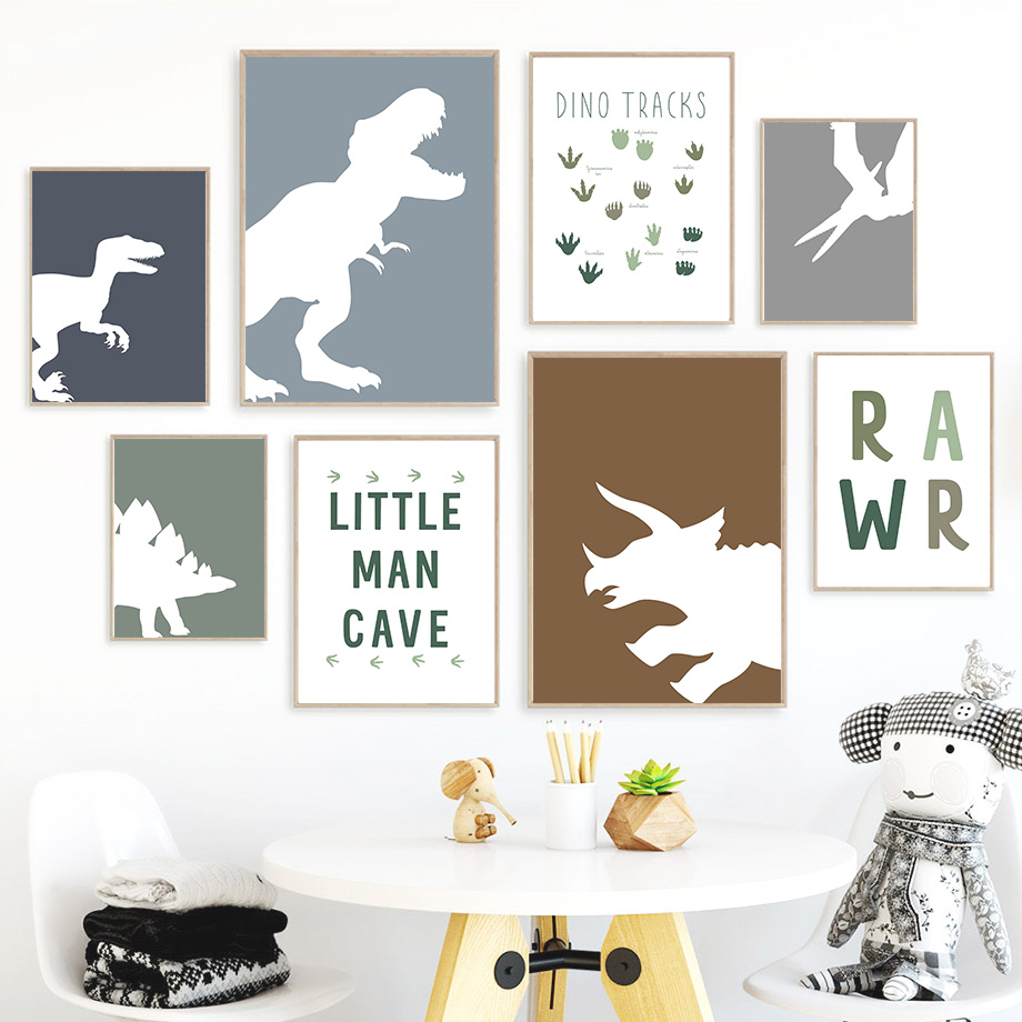 Baby Nursery Prints - (2D-Leinwandgemälde) Jurassic Dinosaurier Tyrannosaurus Rex Triceratops