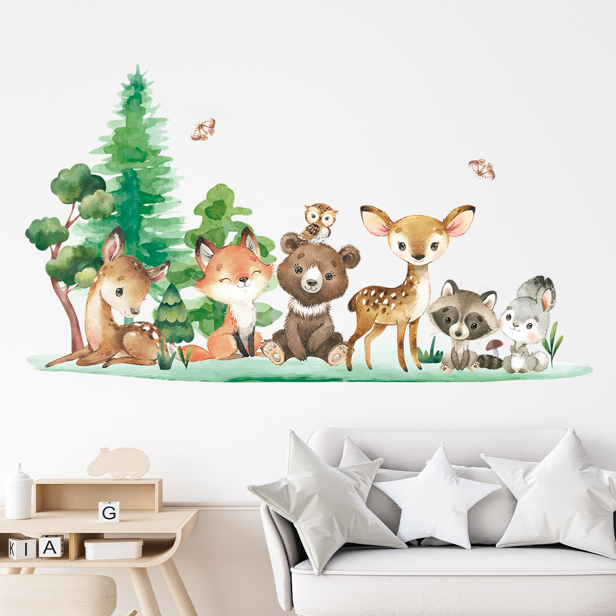 Baby Nursery Animal Theme - Waldtiere Thema Bär Hirsch Kaninchen Kinder