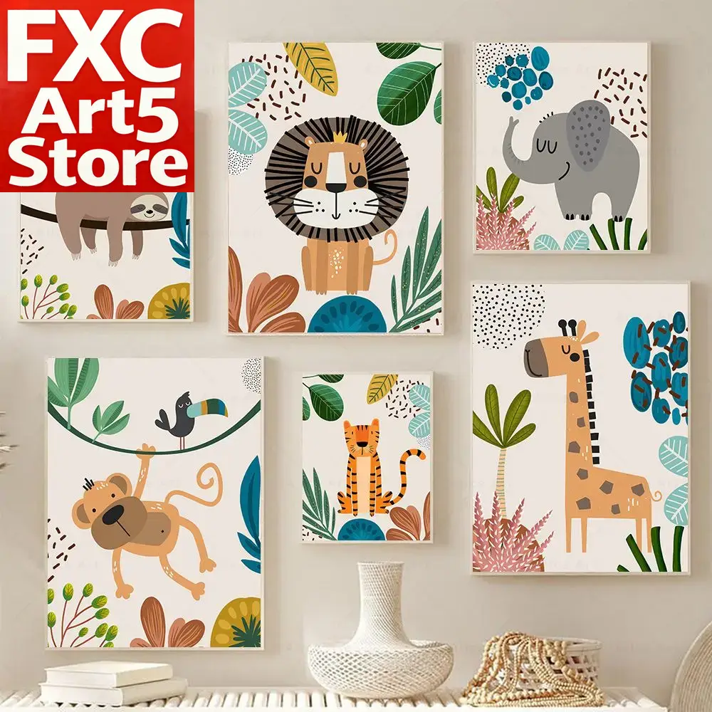 Baby Nursery Prints - Boho Affe Löwe Giraffe Vogel Zebra