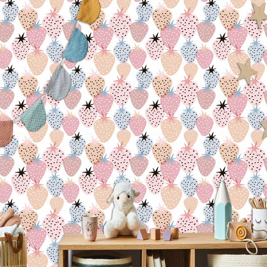 Baby Nursery Mural Wallpaper - 12+ Niedliche Kinderzimmer-Tapeten mit Erdbeer-Muster für