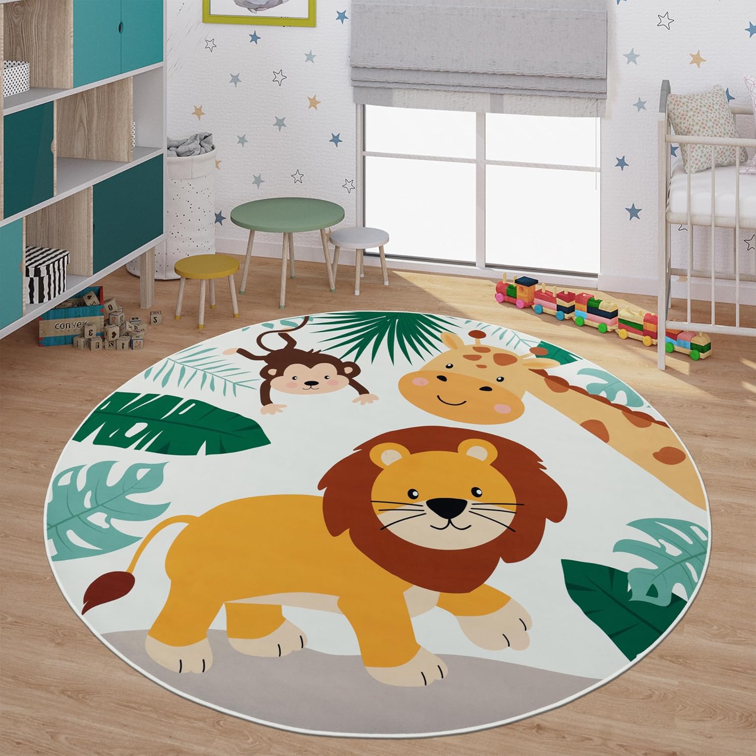 Baby Nursery Animal Theme - Weiche Runde Spielmatte mit Dschungeltier-Motiv für