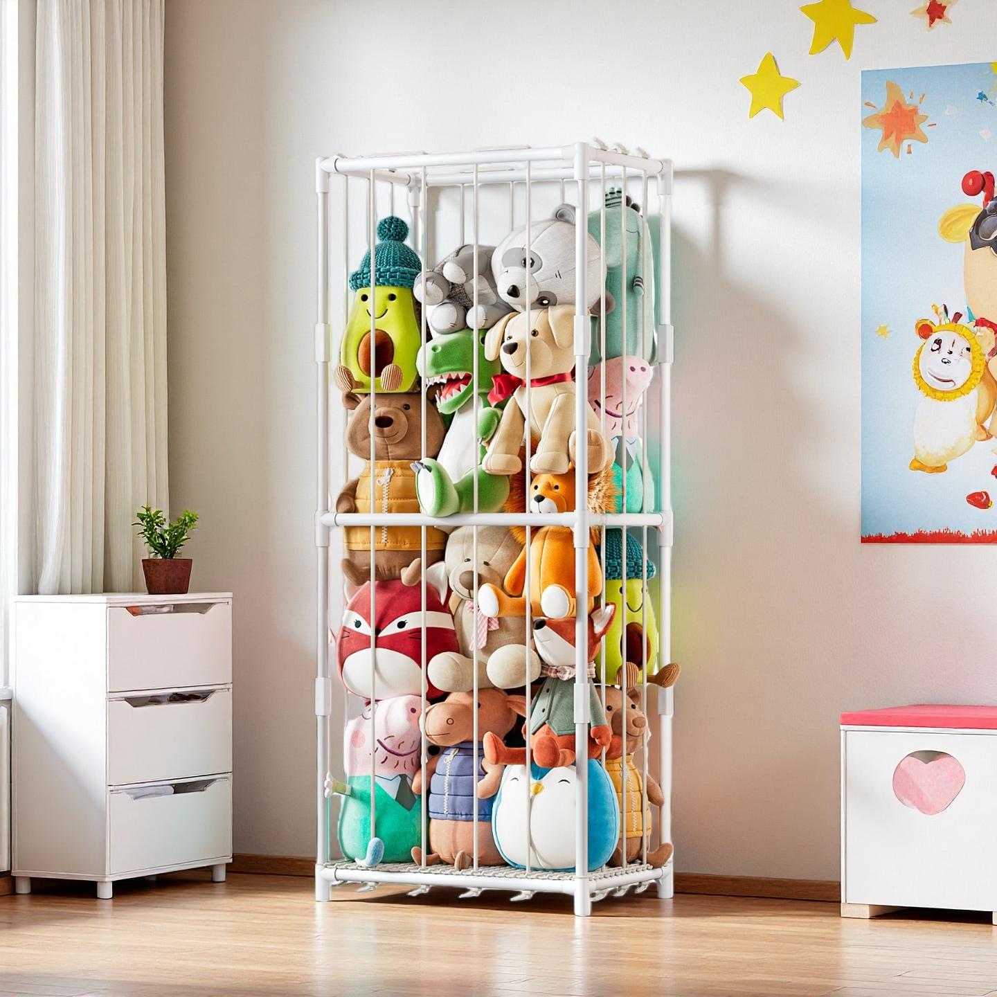 Baby Nursery Room - Vertikaler Stofftier-Aufbewahrungsorganizer im Zoo-Design, Plüschtier-Präsentationsständer, platzsparender