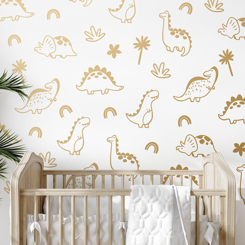 Baby Nursery Furniture - Geometrischer Dinosaurier Baum Regenbogen Wandaufkleber Dschungel