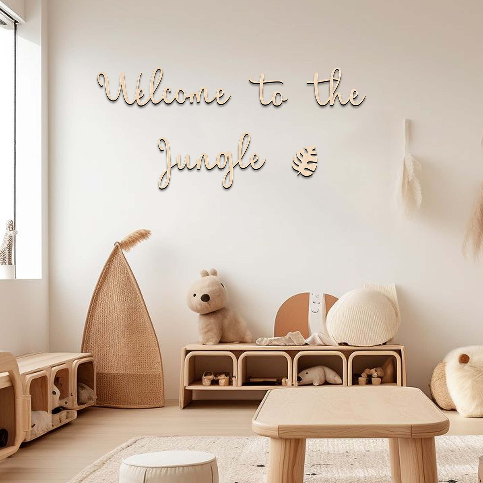 Baby Nursery Animal Theme - Willkommen im Dschungel-Holzschild – Kinderzimmer-Dekoration, Wandkunst