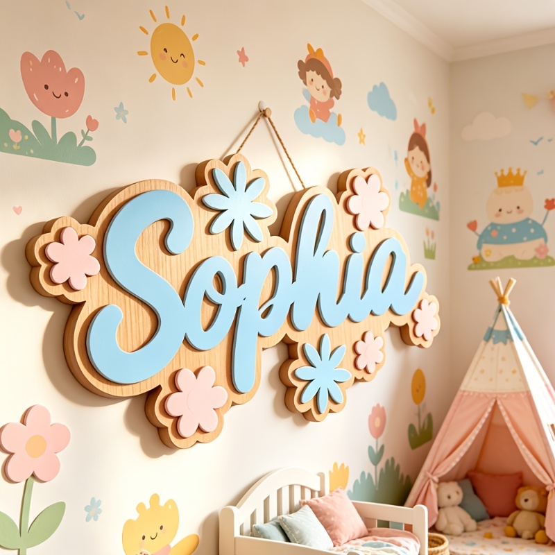 Baby Nursery Room - Personalisiertes Namensschild mit Blumenmotiv, Anpassbare Pastellfarbene