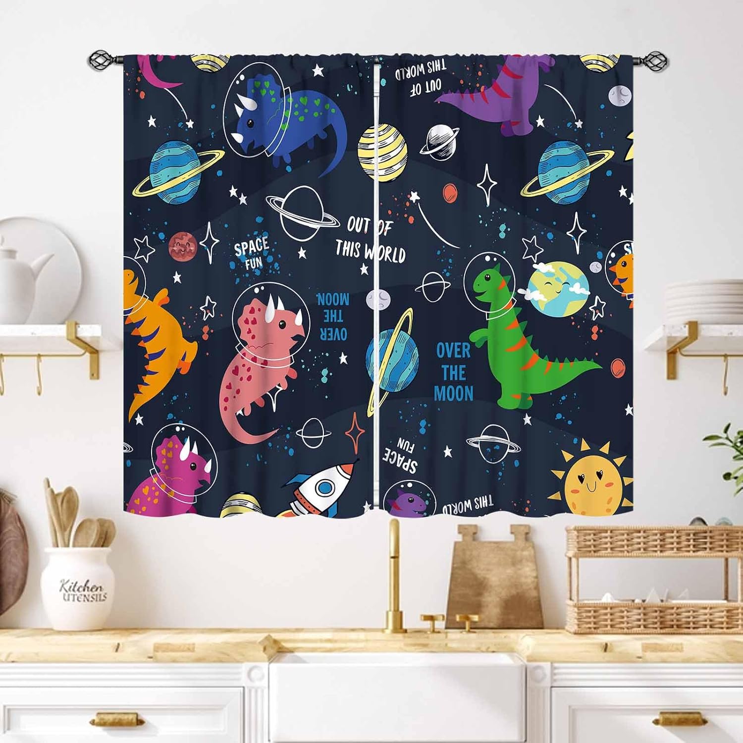 Baby Nursery Animal Theme - Dinosaurier-Vorhänge für Kinderzimmer, Cartoon-Tier, Dino, Weltraum,