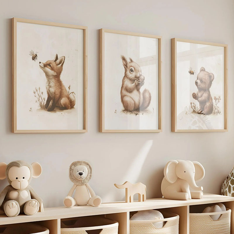 Baby Nursery Prints - Bär, Hase, Fuchs, Hirsch, Eichhörnchen, Maus