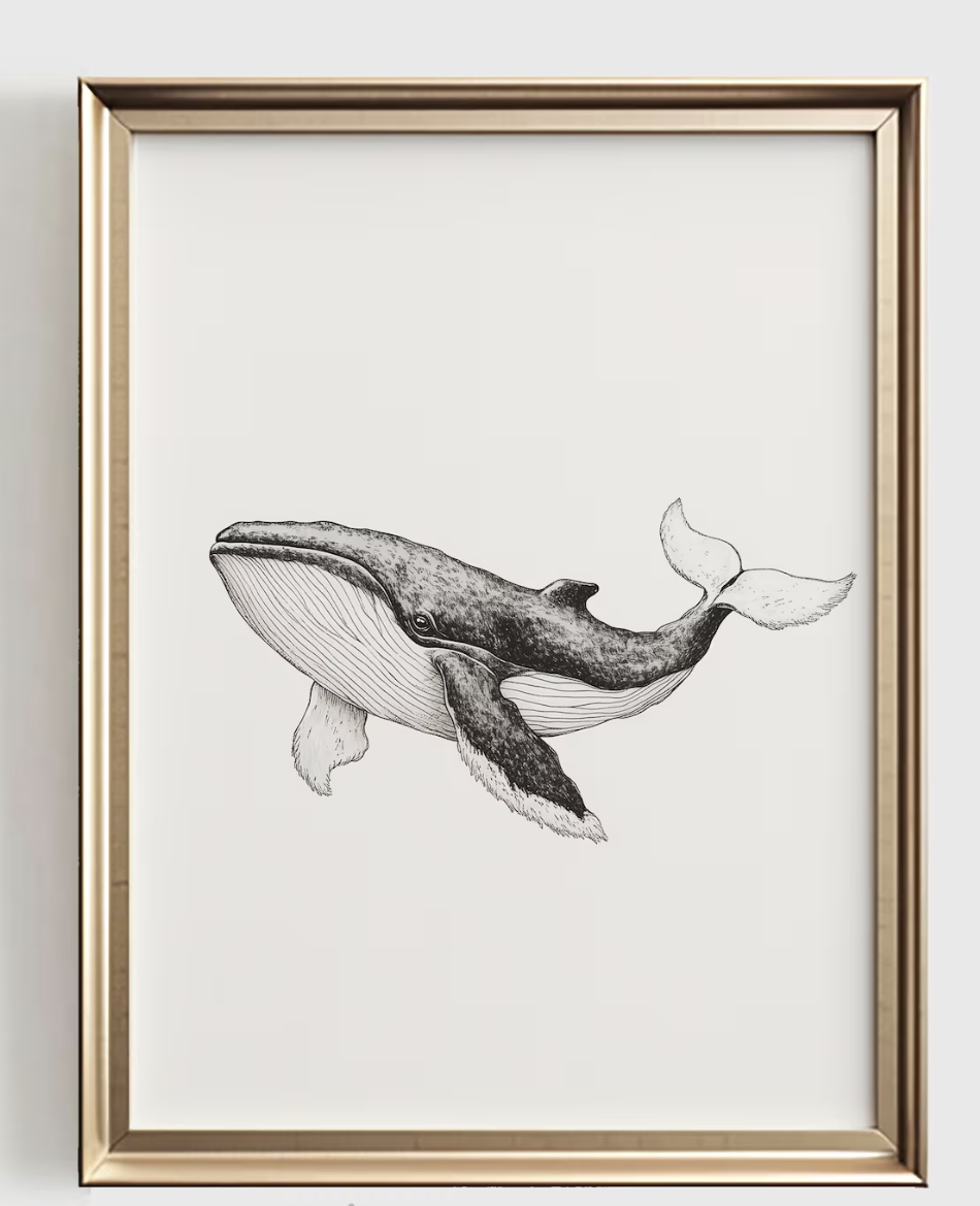 Baby Nursery Prints - Wal-Linienkunstdruck, minimalistische Ozean-Deko für das Kinderzimmer,