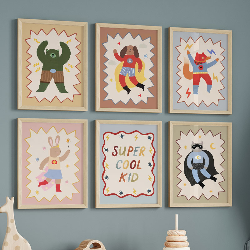 Baby Nursery Prints - Lustige Cartoon-Wandkunst für Kinderzimmer, Leinwandgemälde mit