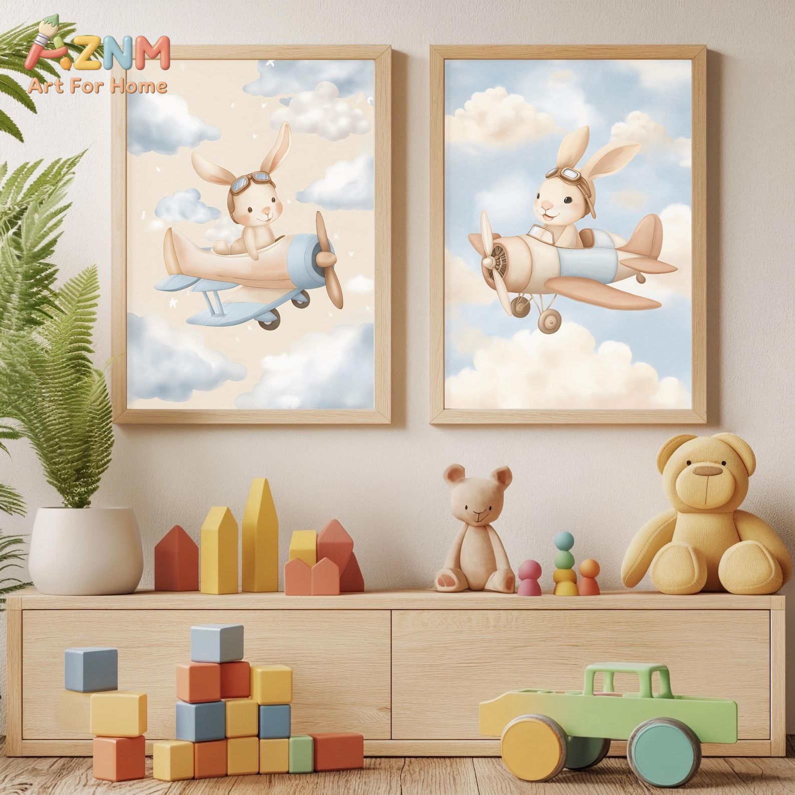 Hasen-Flugzeug-Wandkunst-Set m – Baby Nursery Animal Theme Bewertung und Preis
