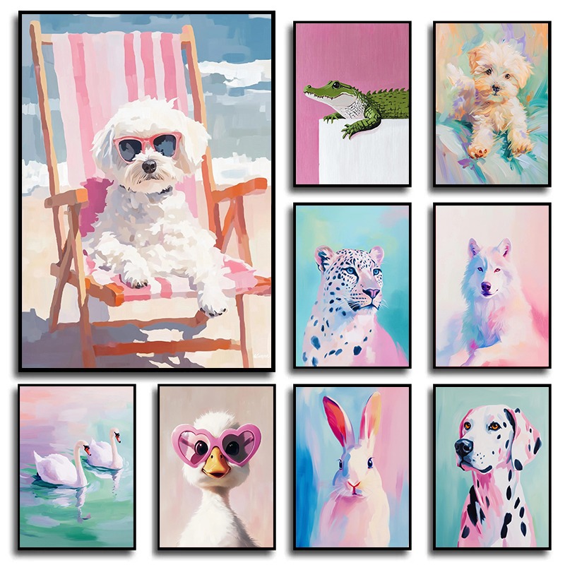 Pastell Tier-Leinwand-Wandkuns – Baby Nursery Animal Theme Bewertung und Preis